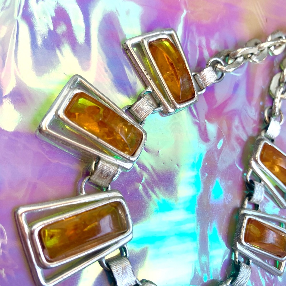 Orange And Silver Statement Necklace - image 3